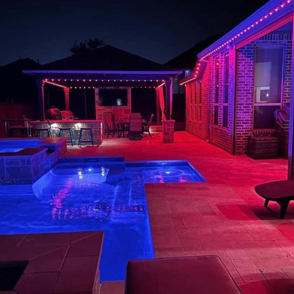 Patio illuminated with exterior lighting in Knoxville